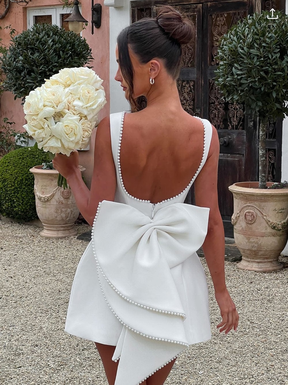 White Baby boo-Trim Mini Dress with Statement Bow